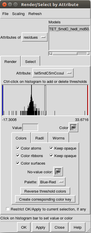 Middle of the screen has a histogram. A blue strip is on the left, white
in the middle, and red on the right.