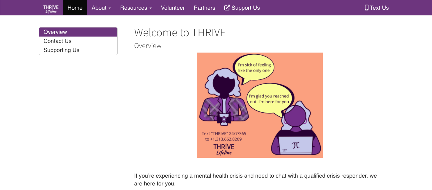 screenshot of THRIVE Lifeline site index